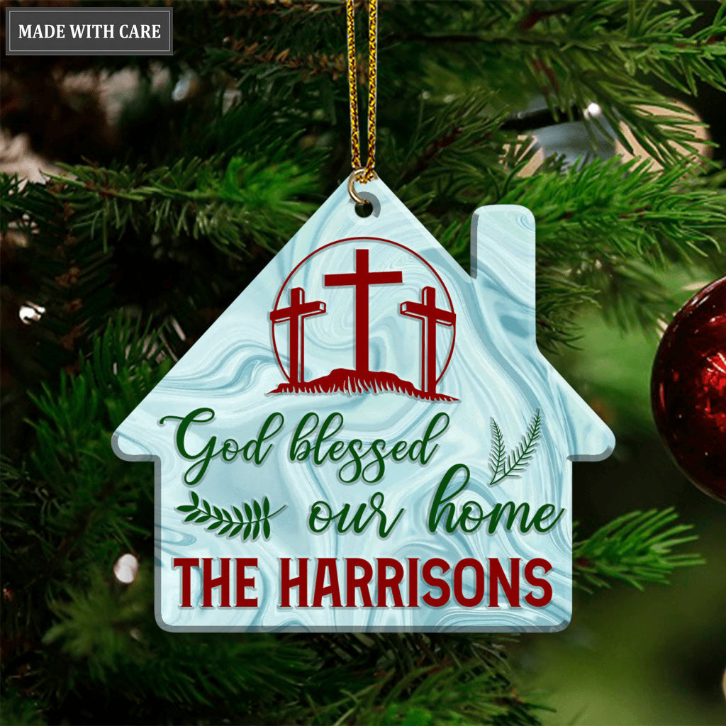 Hologram Cross House God Blessed Our Home Personalized Ornament