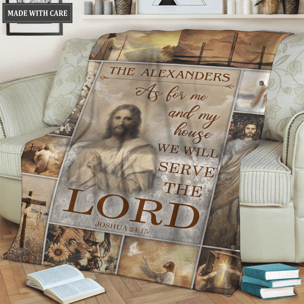 Vintage Christian Flower And Cross As For Me And My House Personalized Blanket