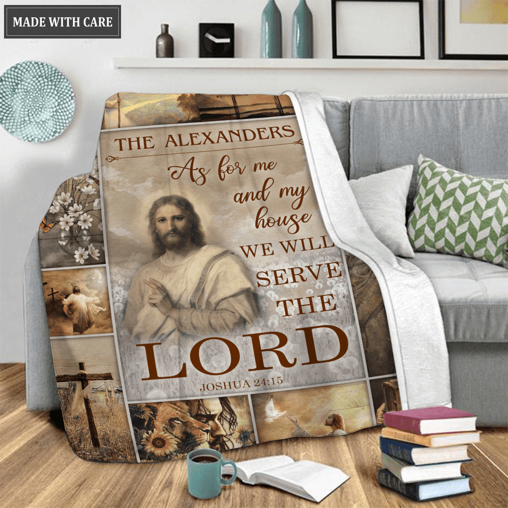 Vintage Christian Flower And Cross As For Me And My House Personalized Blanket