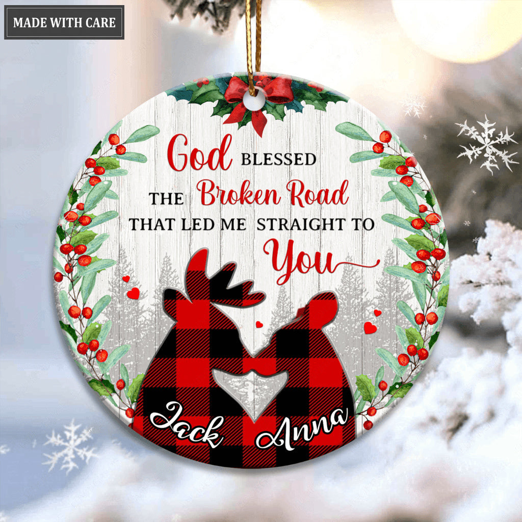 Christmas Deer Couple God Blessed Personalized Ceramic Ornament