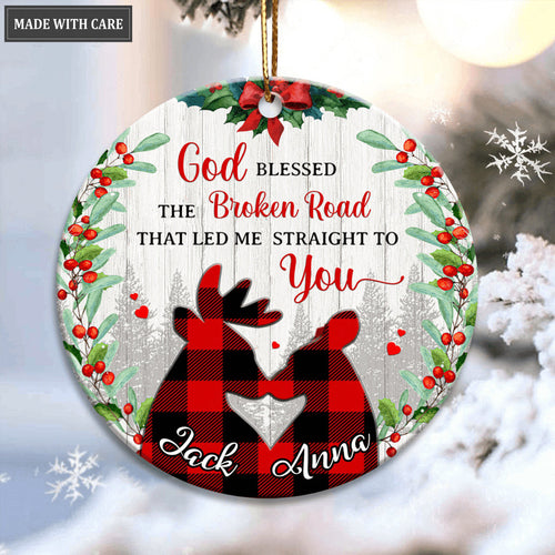 Christmas Deer Couple God Blessed Personalized Ceramic Ornament