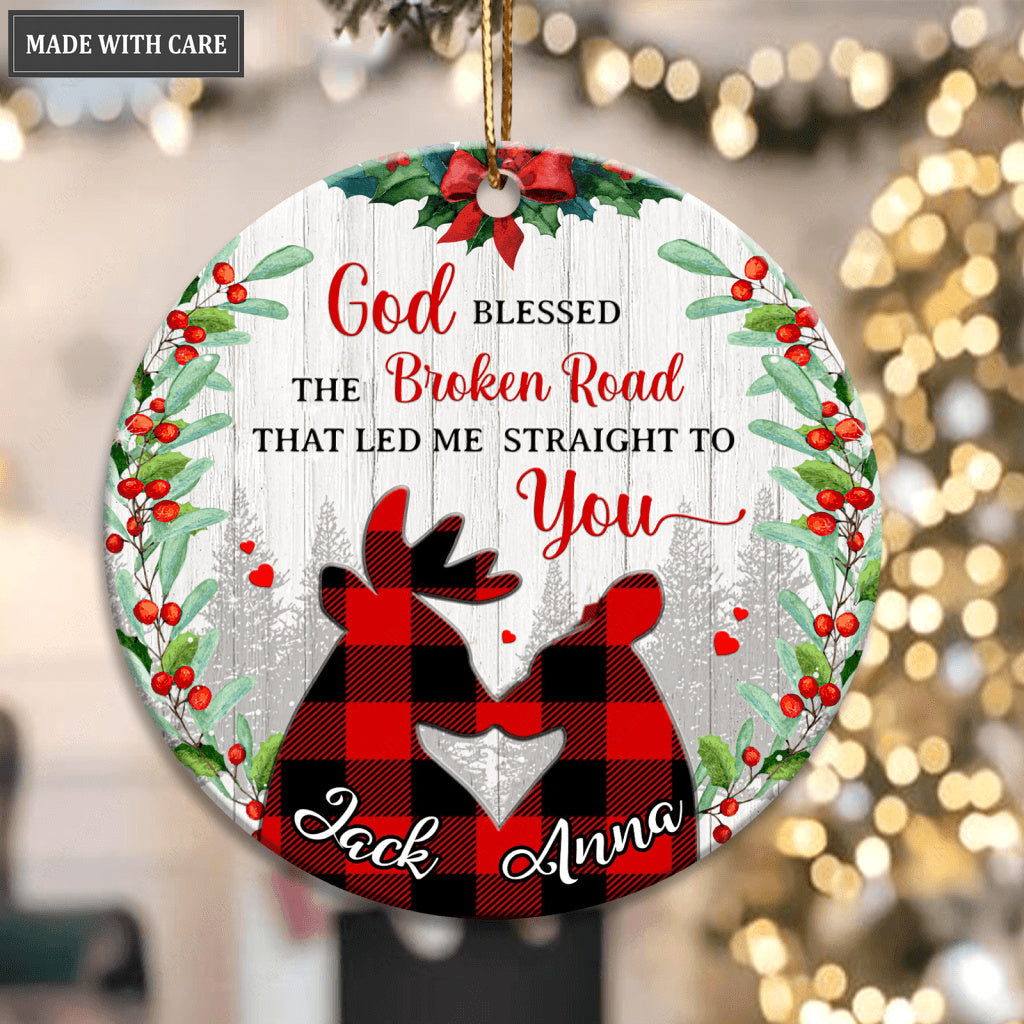 Christmas Deer Couple God Blessed Personalized Ceramic Ornament