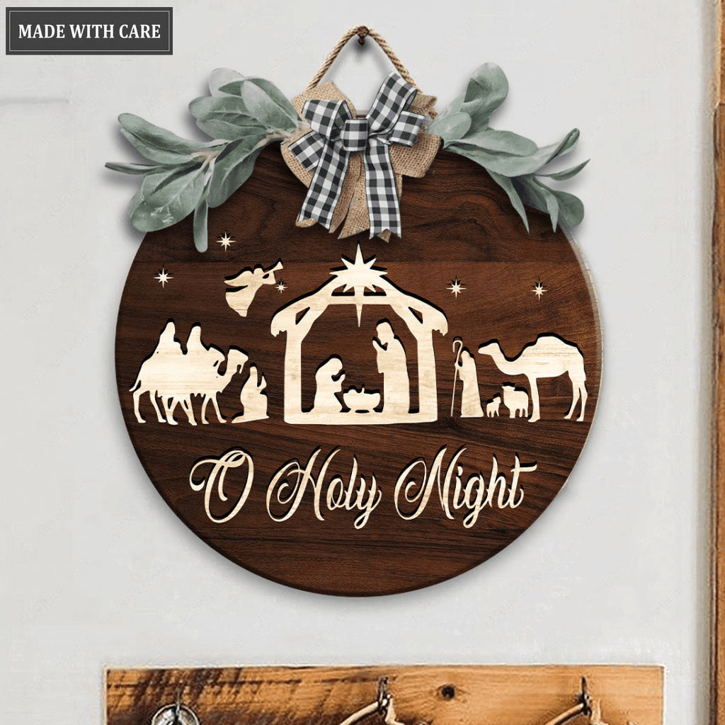 Nativity Christmas Decor Round Sign With Bow Door Hanger