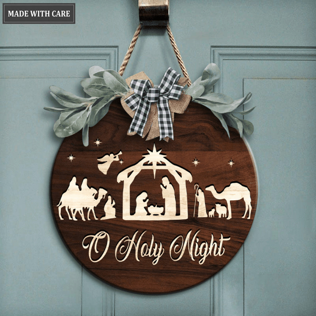Nativity Christmas Decor Round Sign With Bow Door Hanger