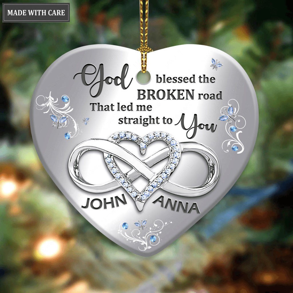 Sparkle Infinity Heart God Blessed Personalized Ceramic Ornament
