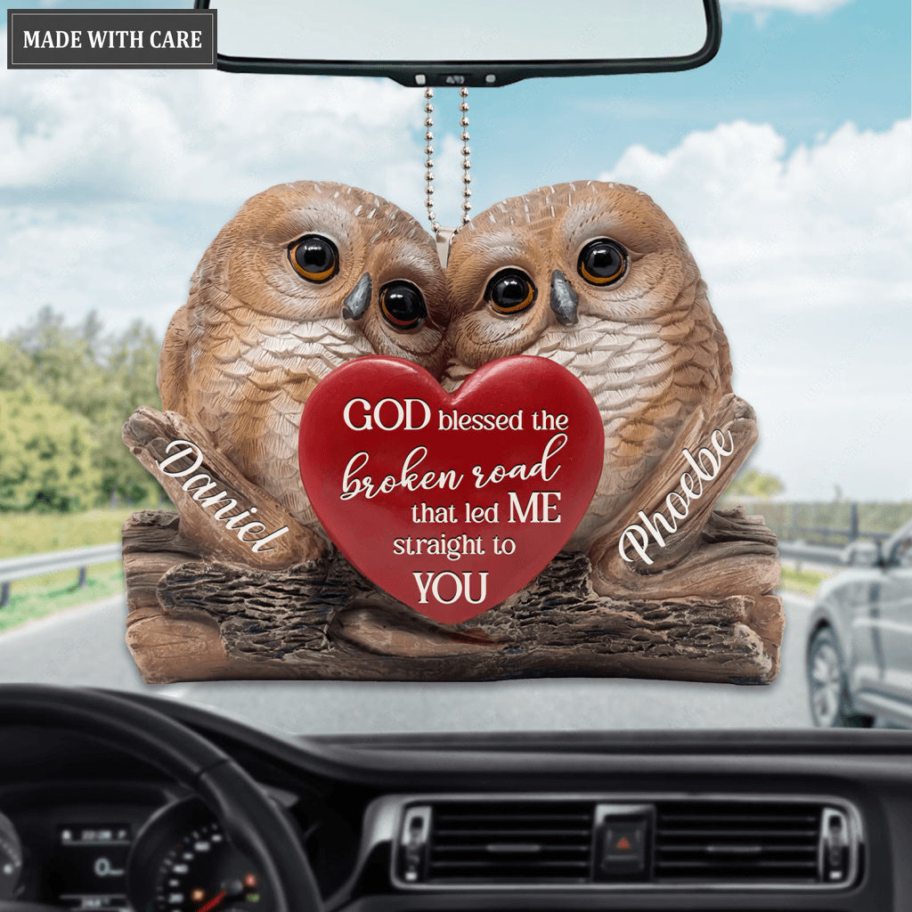 Personalized Heart With Two Owls God Blessed Ornament