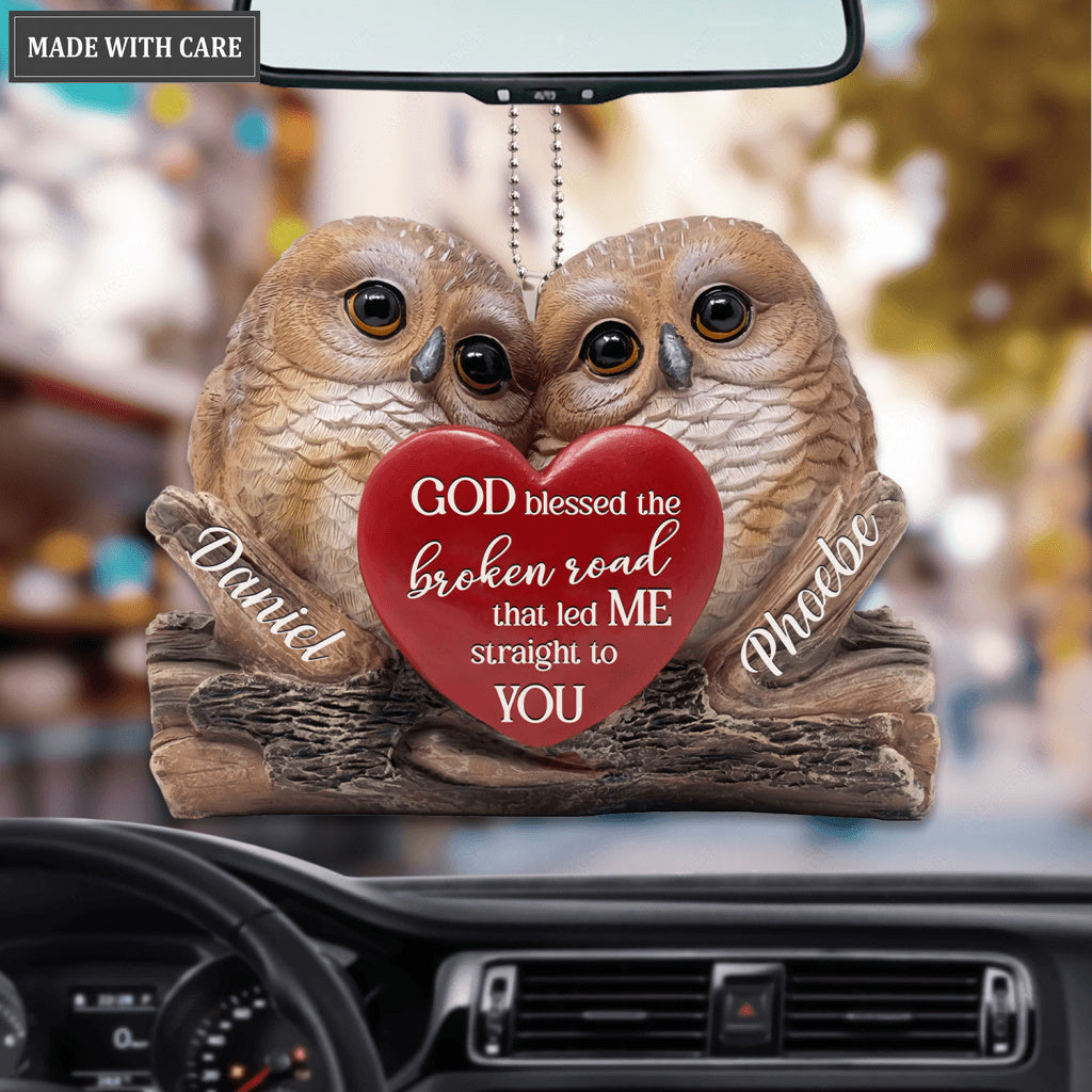 Personalized Heart With Two Owls God Blessed Ornament
