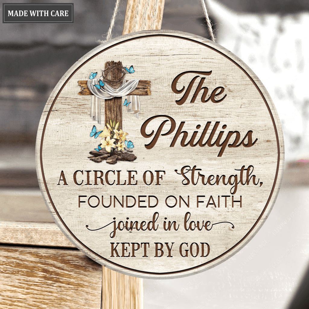 Personalized Lily Cross Circle Of Strength Wood Circle Sign