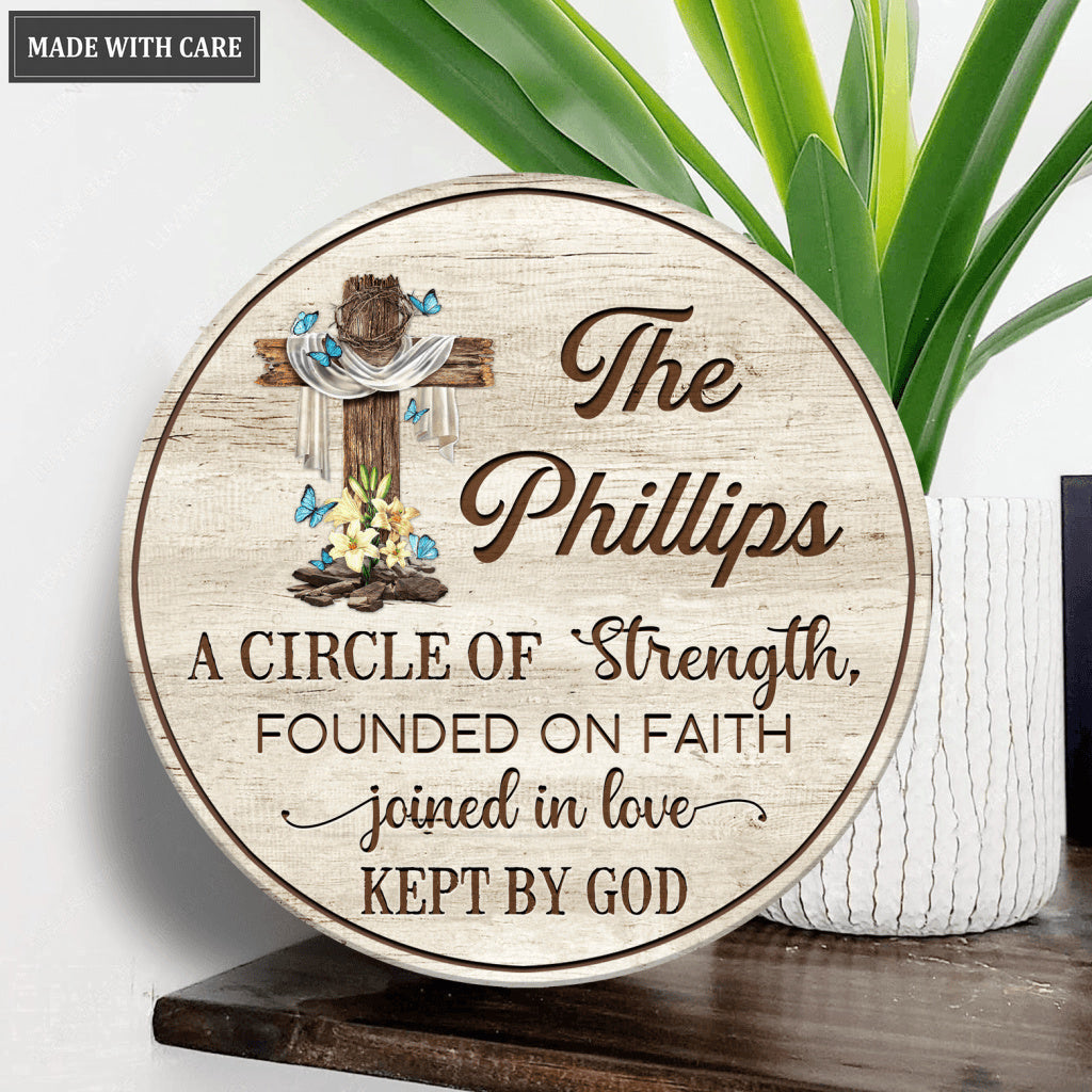 Personalized Lily Cross Circle Of Strength Wood Circle Sign