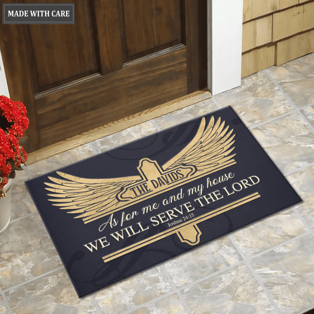 Cross With Wings Monogram Serve The Lord Personalized Doormat