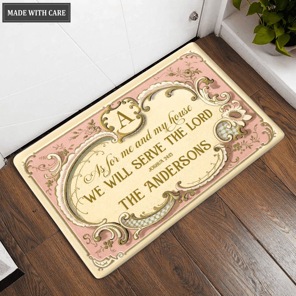 Personalized Elegant Frame Gold Pink Serve The Lord Doormat