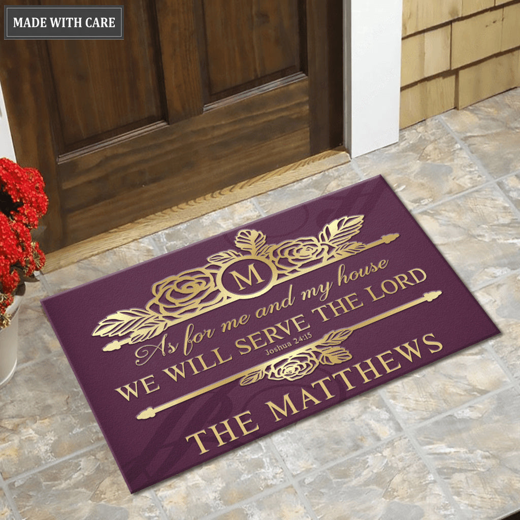 Rose Flowers Monogram Serve The Lord Personalized Doormat