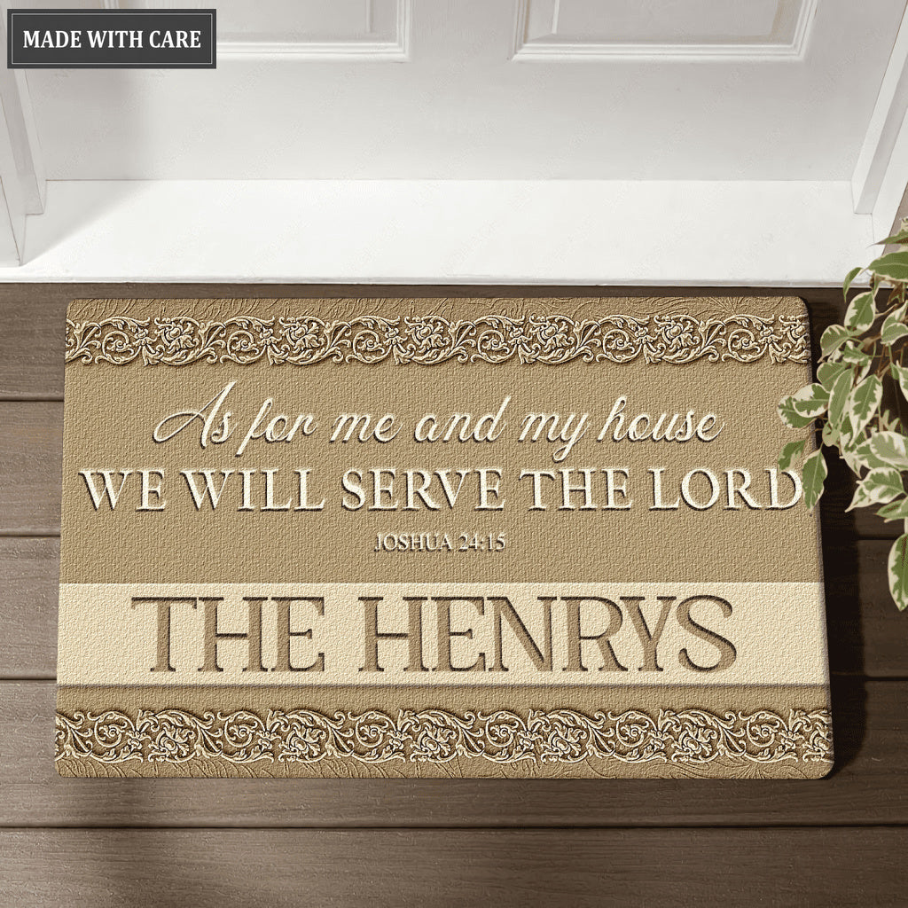 Elegant Gold Monogram Serve The Lord Personalized Doormat