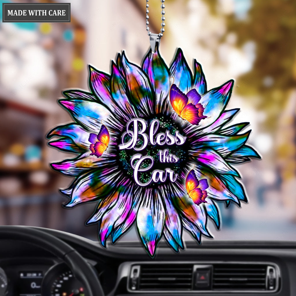 Bless This Car Sunflower Silhouette Ornament