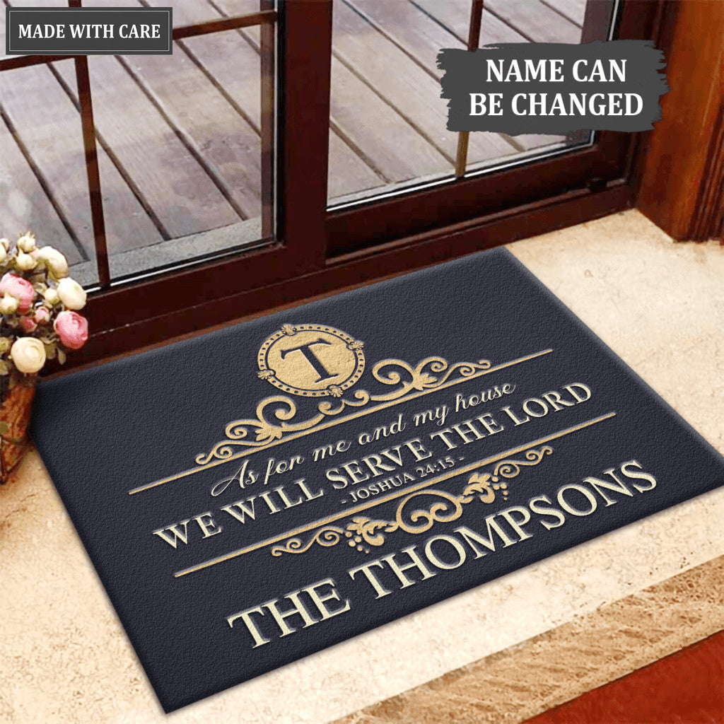 Calligraphic Pattern Elegant Decor Elements Serve The Lord Personalized Doormat