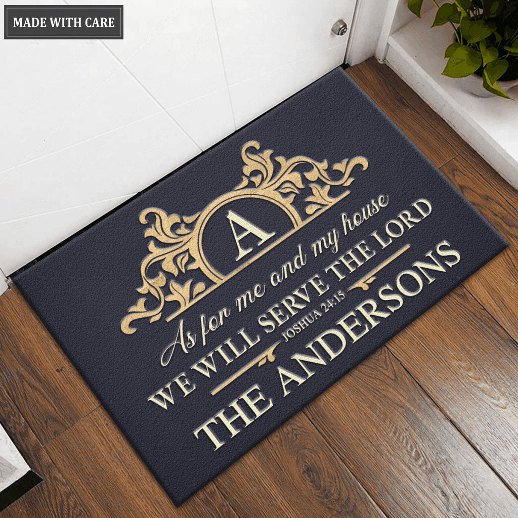 Circle Monogram Frame Serve The Lord Personalized Doormat