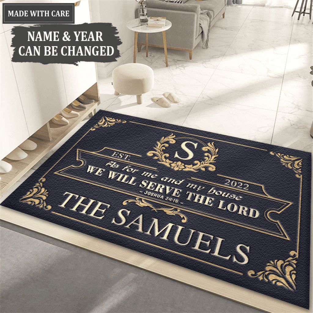 Vintage Luxury Monogram Template Design Serve The Lord Personalized Doormat