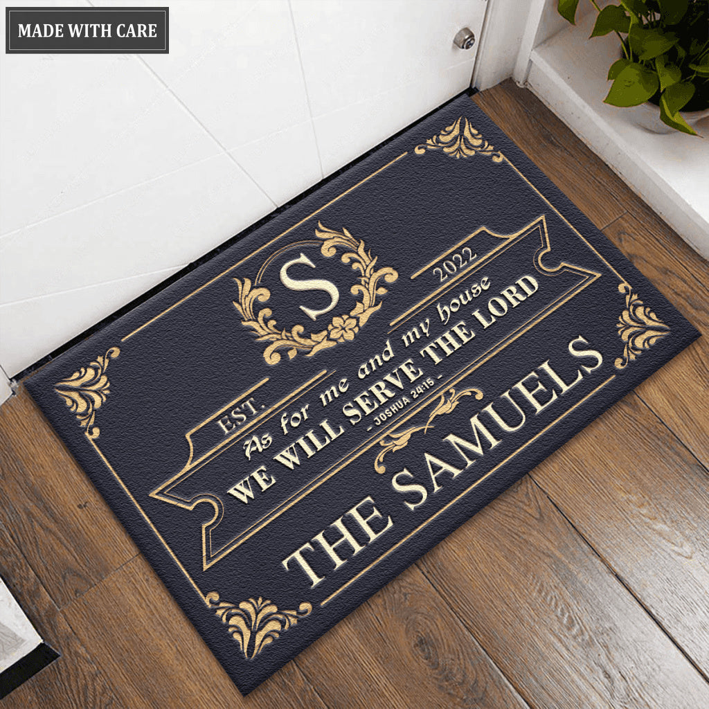 Vintage Luxury Monogram Template Design Serve The Lord Personalized Doormat