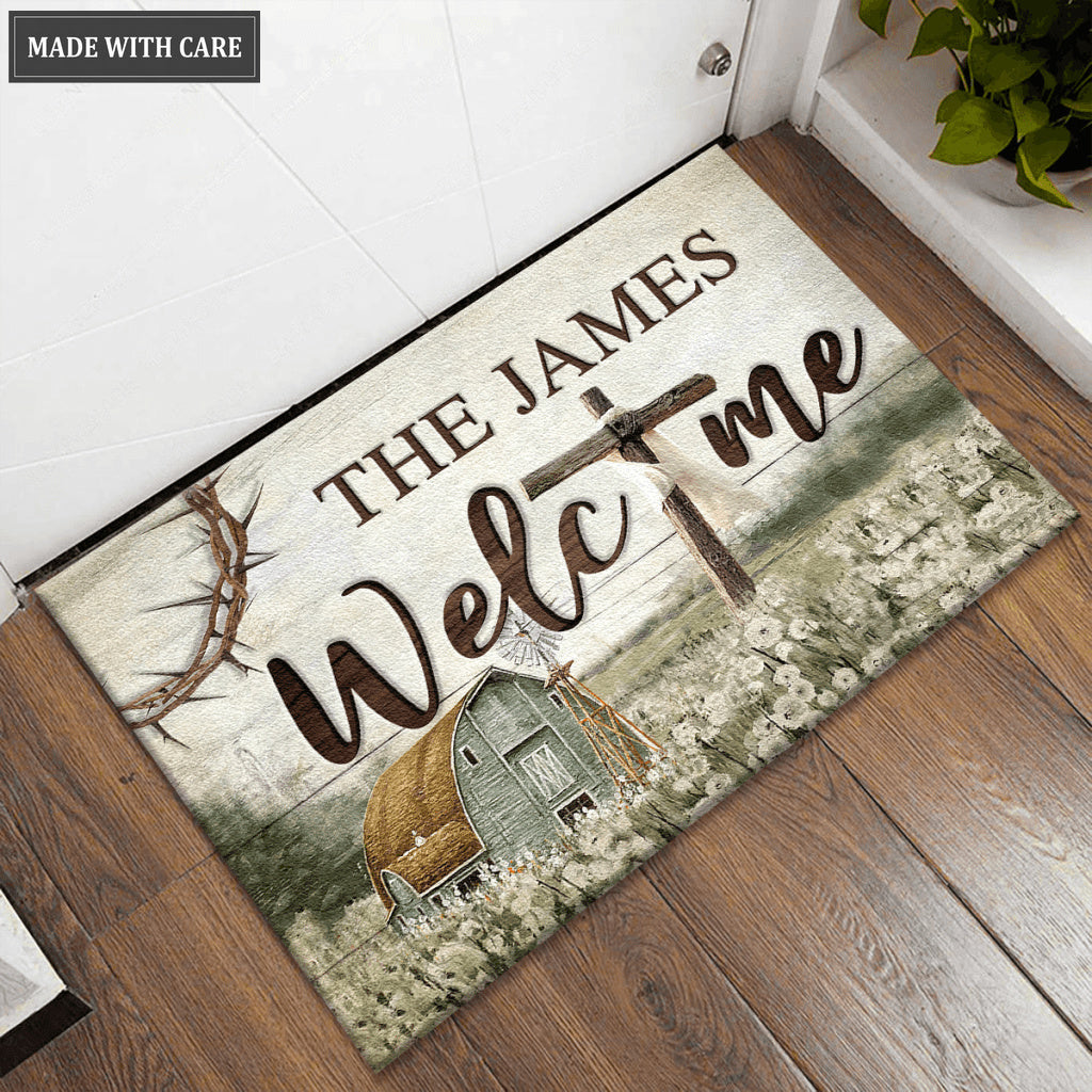 Welcome Flower Field Personalized Doormat