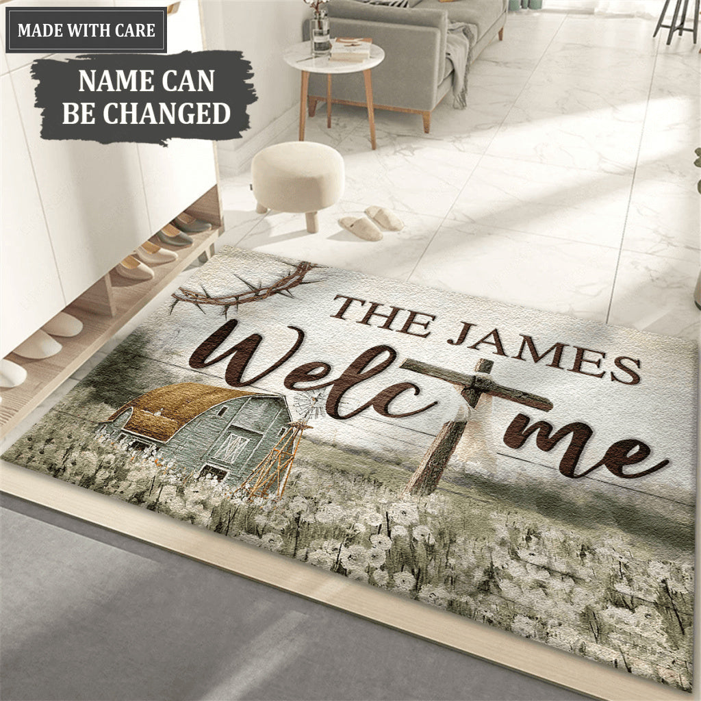 Welcome Flower Field Personalized Doormat
