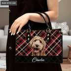 Artistic Plaid Pet Bag Handbag Black Red - Personalized Custom Leather Bag