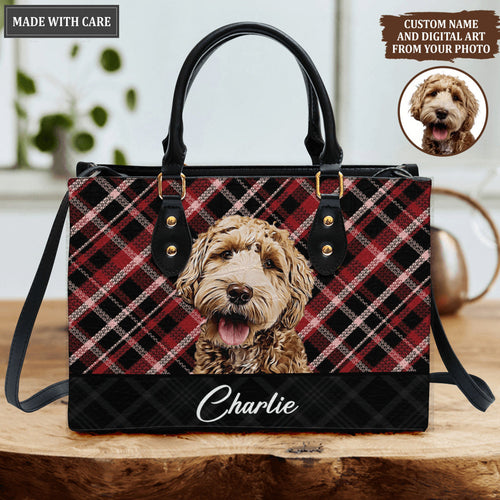 Artistic Plaid Pet Bag Handbag Black Red - Personalized Custom Leather Bag