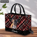 Artistic Plaid Pet Bag Handbag Black Red - Personalized Custom Leather Bag