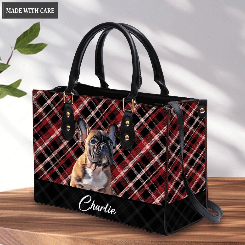 Artistic Plaid Pet Bag Handbag Black Red - Personalized Custom Leather Bag