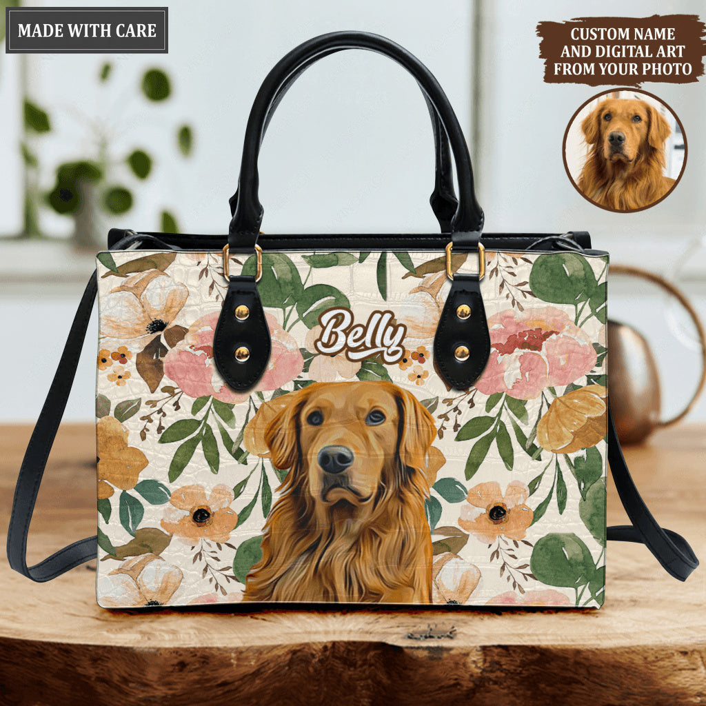 Floral Artistic Bag For Pet Lovers - Personalized Custom Leather Bag