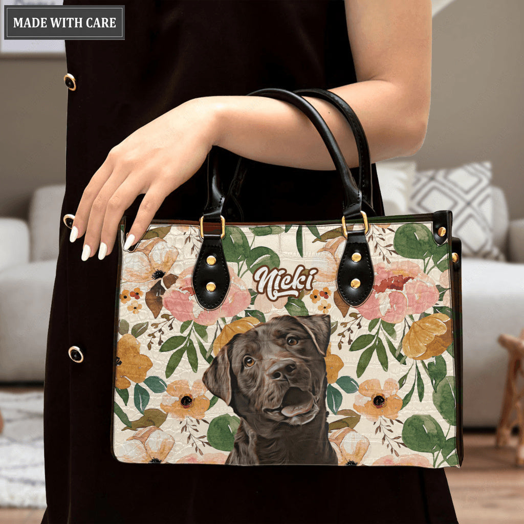 Floral Artistic Bag For Pet Lovers - Personalized Custom Leather Bag