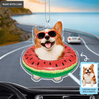 Summer Watermelom Swimming Float Pet Wearing Glasses Ornament - Personalized Car Hanging Ornament