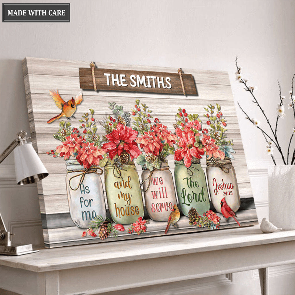 Flowers Cardinal As For Me And My House Personalized Wall Art