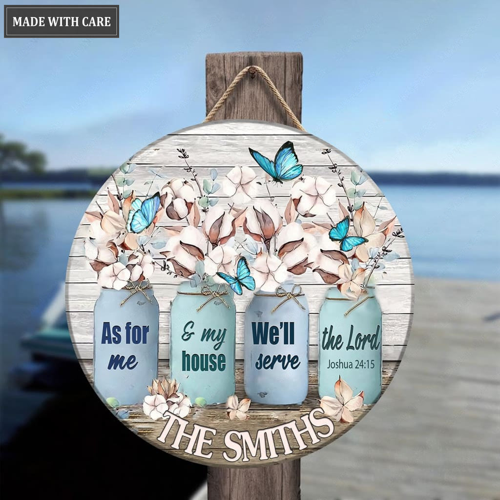 Personalized Cotton Flower Serve The Lord Wood Circle Sign