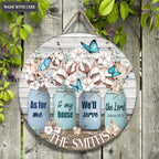 Personalized Cotton Flower Serve The Lord Wood Circle Sign
