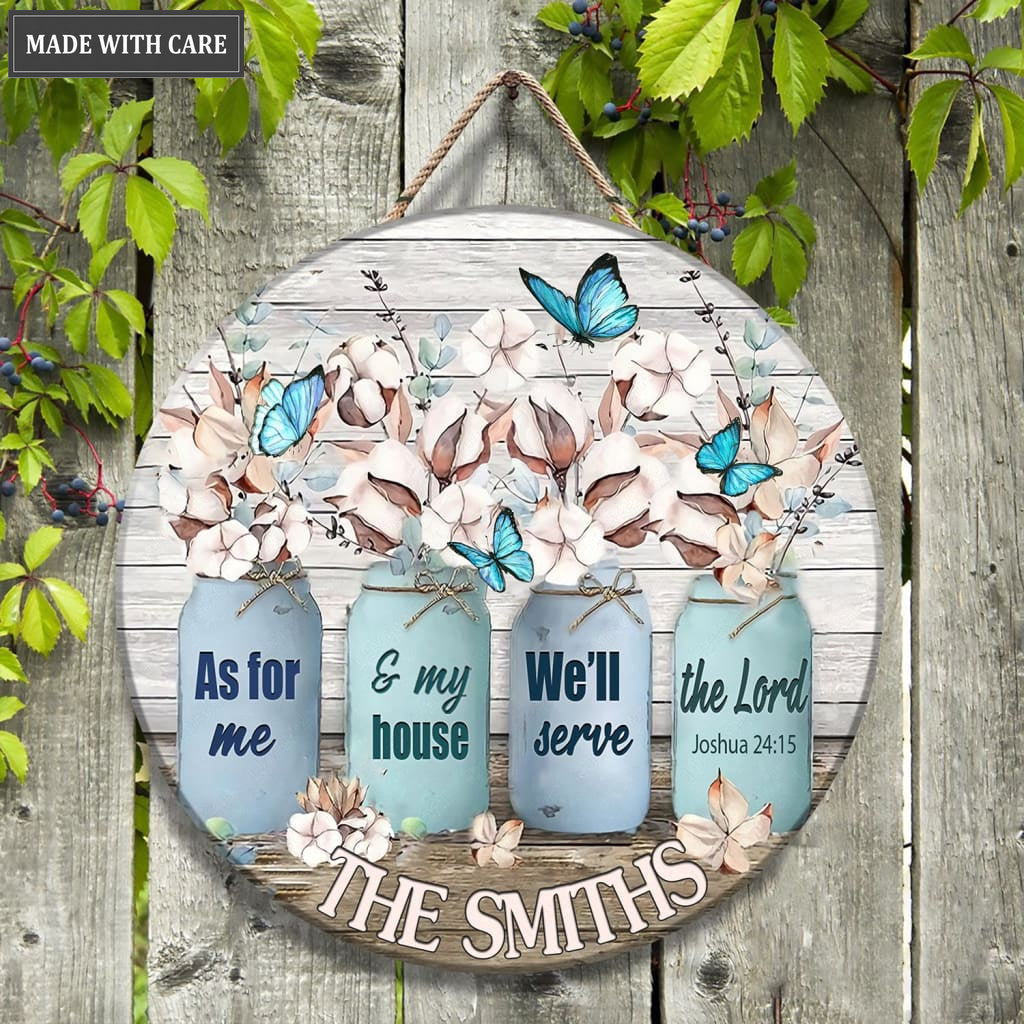 Personalized Cotton Flower Serve The Lord Wood Circle Sign
