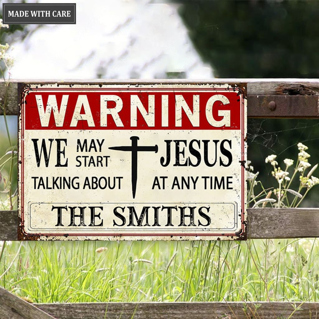 Personalized Nail Cross Talking About Jesus Metal Sign