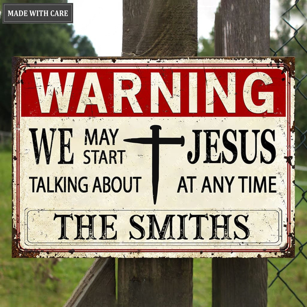 Personalized Nail Cross Talking About Jesus Metal Sign