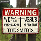 Personalized Nail Cross Talking About Jesus Metal Sign