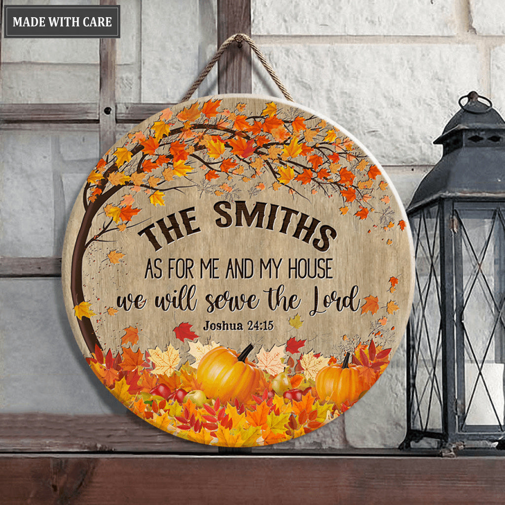 Pumpkin And Maple Tree As For Me And My House Personalized Circle Sign