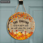 Pumpkin And Maple Tree As For Me And My House Personalized Circle Sign
