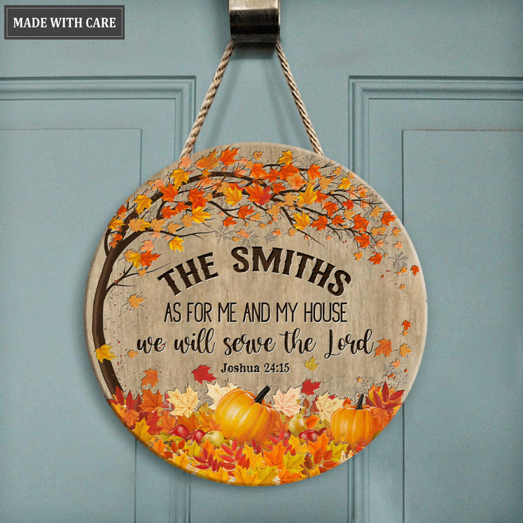 Pumpkin And Maple Tree As For Me And My House Personalized Circle Sign