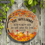 Pumpkin And Maple Tree As For Me And My House Personalized Circle Sign