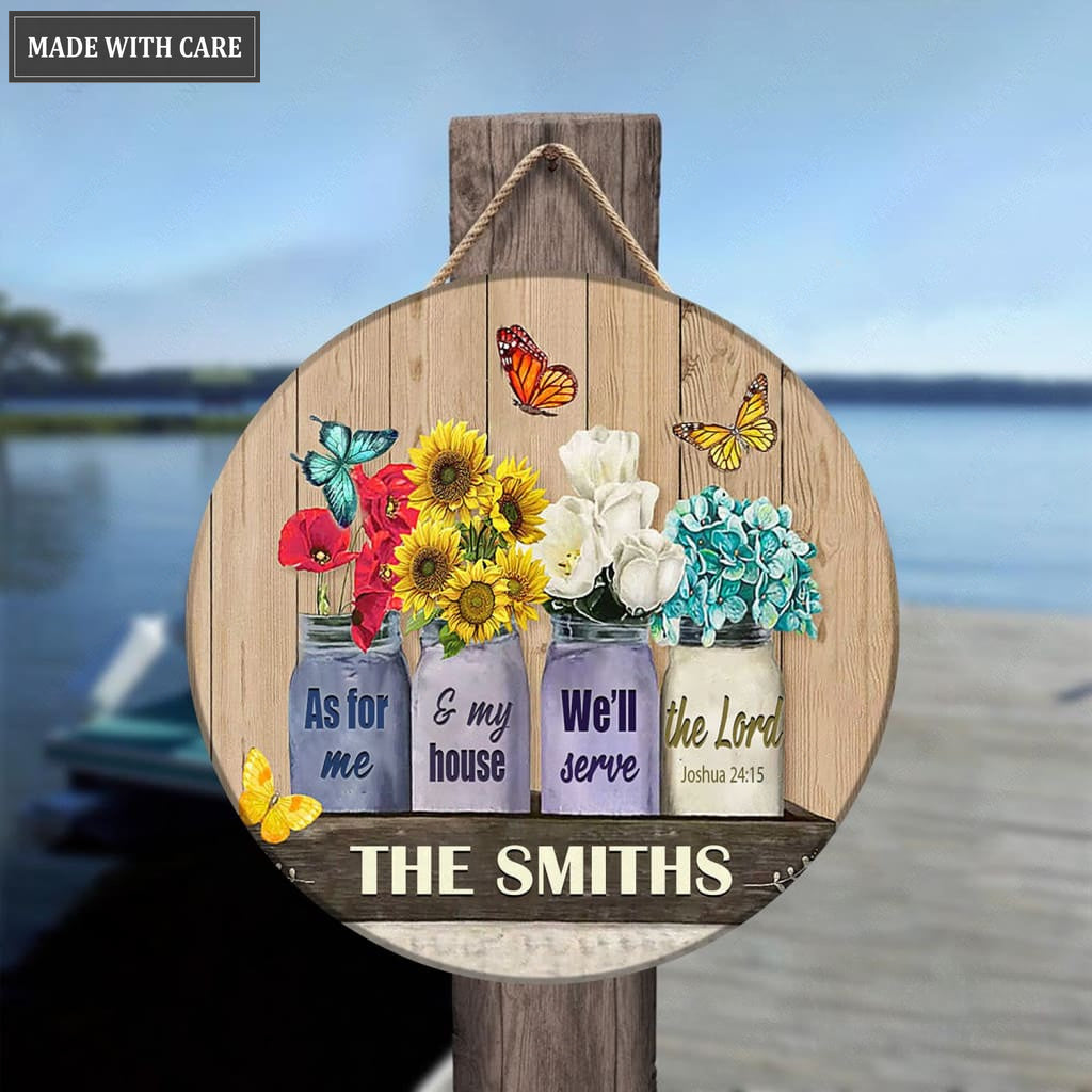 Serve The Lord Flower Jars Personalized Circle Sign