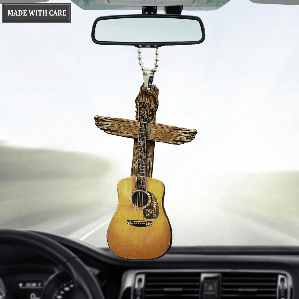 Wooden Cross Guitar Car Hanging Ornament