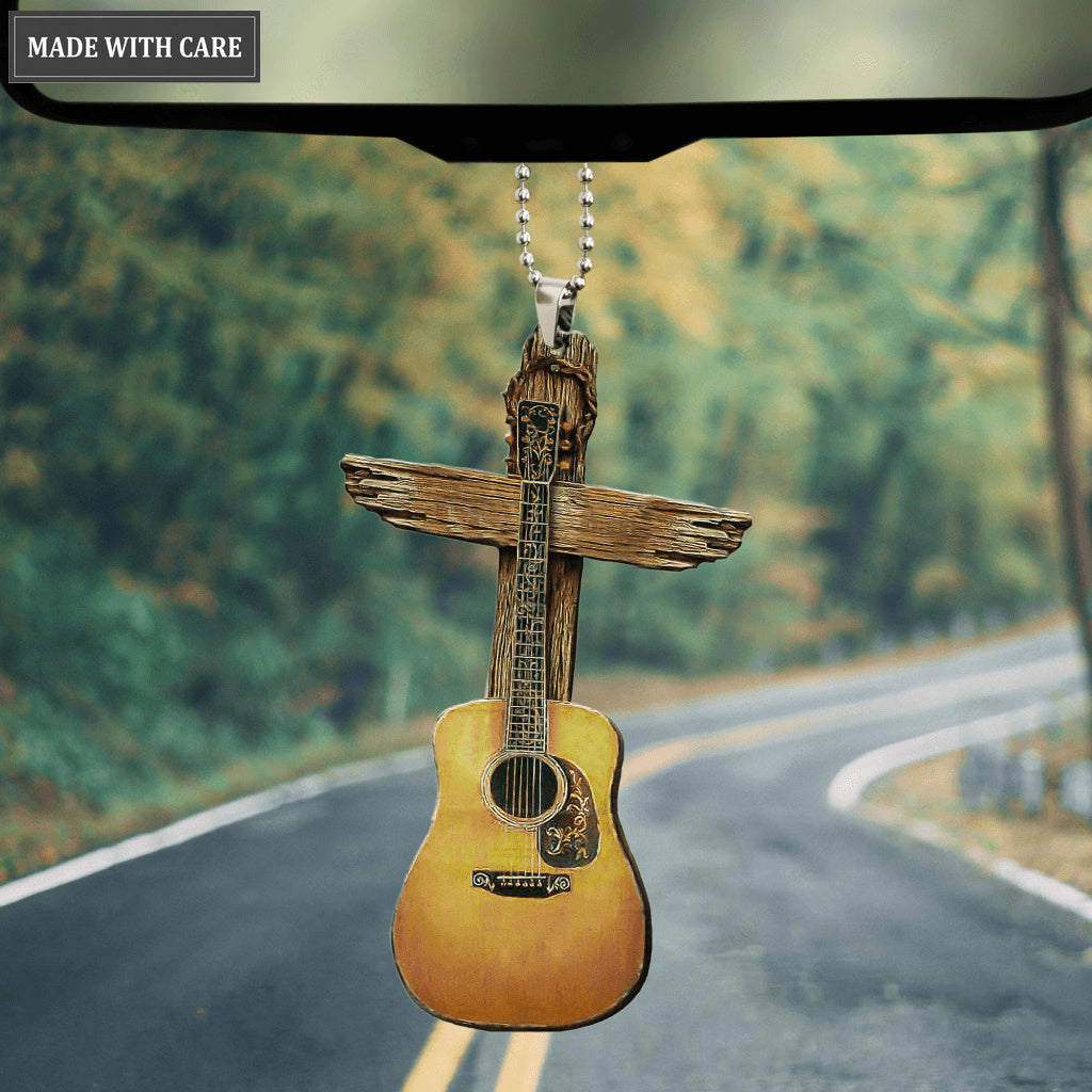 Wooden Cross Guitar Car Hanging Ornament