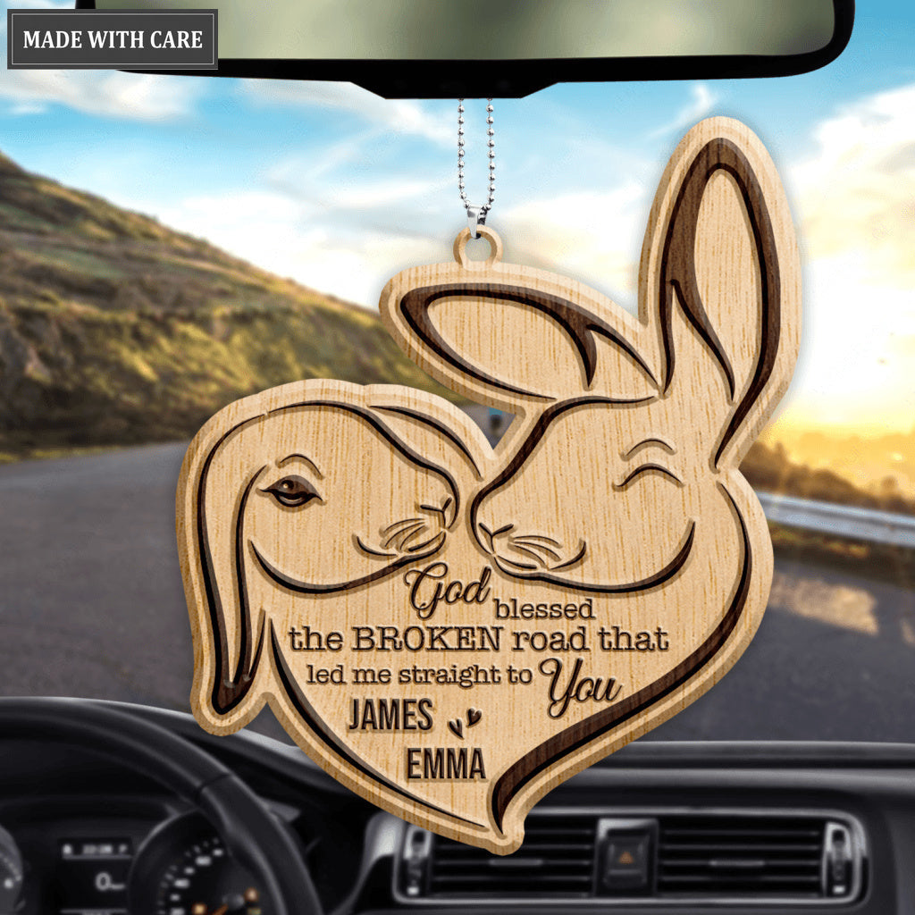 Bunny Rabbit Couple God Blessed Personalized Wood Engraved Ornaments