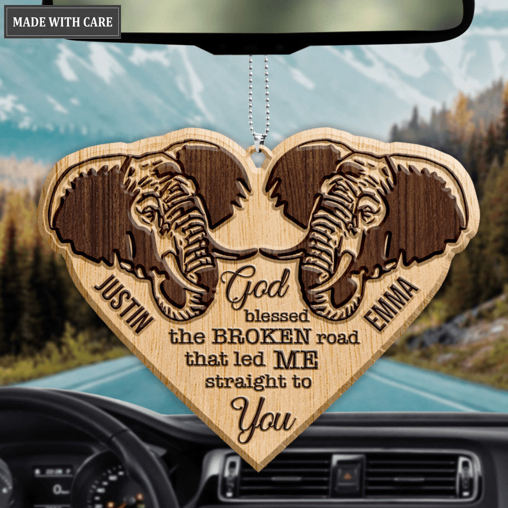 Elephant Couple God Blessed Personalized Wood Engraved Ornaments