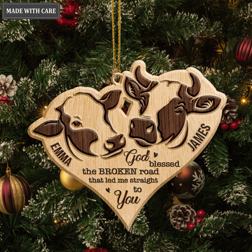 Farm Love Cow Couple God Blessed Personalized Wood Engraved Ornaments