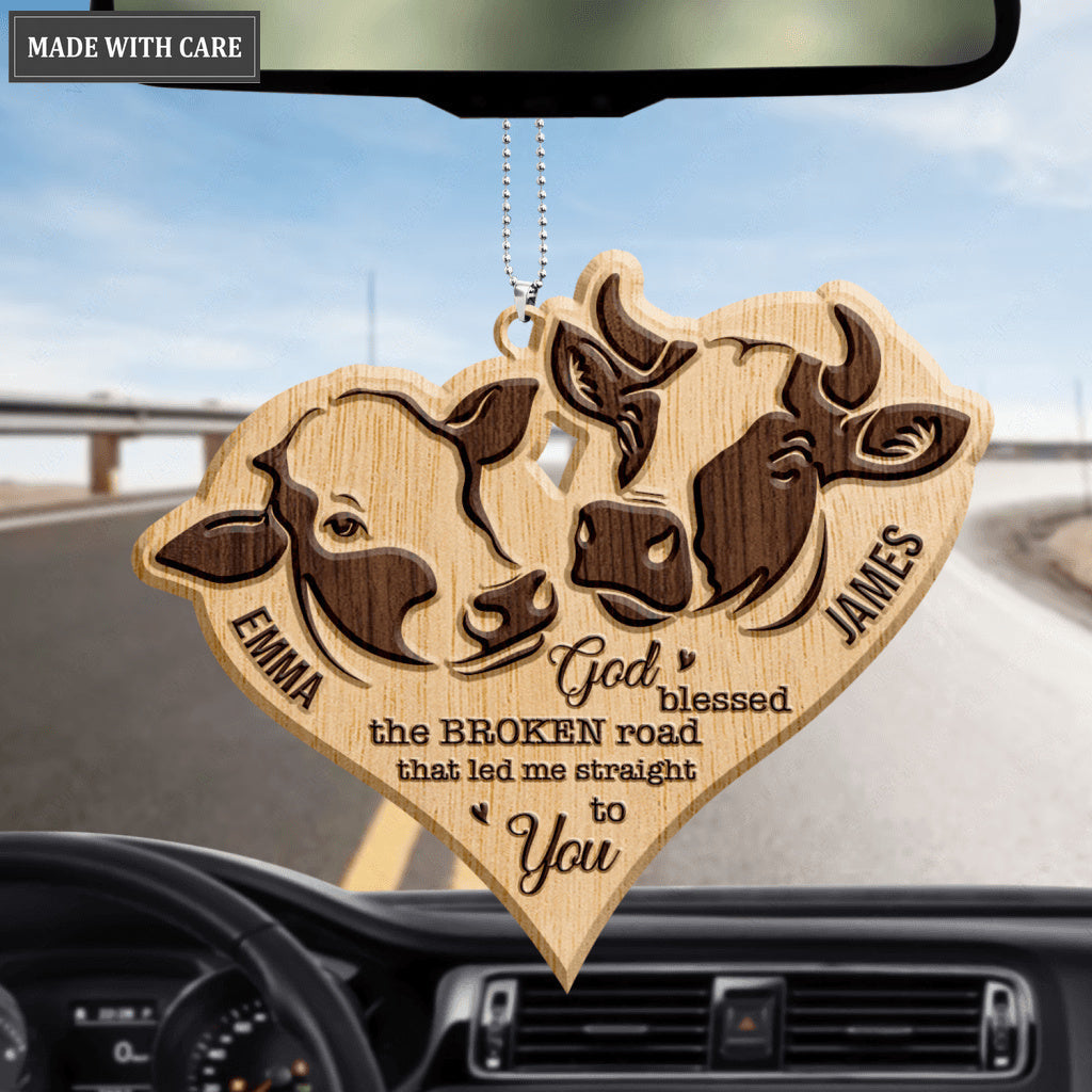 Farm Love Cow Couple God Blessed Personalized Wood Engraved Ornaments