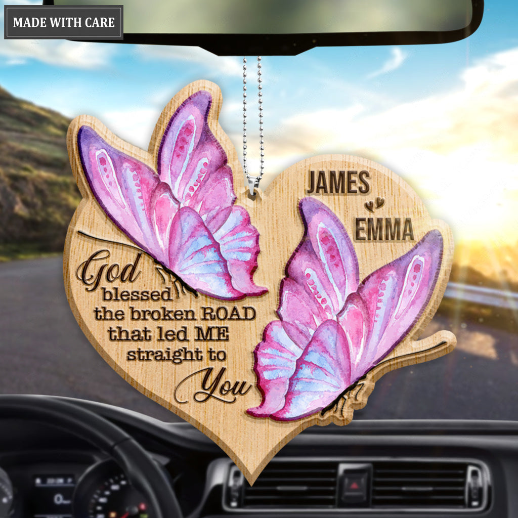 Heart Butterfly Couple God Blessed Personalized Wood Engraved Ornaments